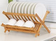 Ounona suporte de pratos dobrável de bambu, rack de secagem para utensílios, escorredor de pratos, suporte para talheres de madeira 2024 - compre barato