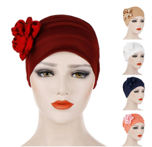 Женская шапка в индийском стиле, мусульманский тюрбан с цветком, Шапка-бини, головной платок, Кепка-Кепка, головной убор, плиссированная шапка для выпадения волос 2024 - купить недорого