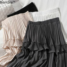 bornsra 2020 New Autumn Pleated Skirt High Waist Irregular Hem Flouncing Women Long Skirts Women Fashion Faldas Jupe Femme 2024 - buy cheap