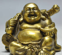 ---322+++Chinese Buddhism Bronze Brass Happy Laugh Maitreya Buddha Yuanbao Money Statue 2024 - buy cheap