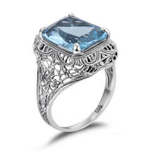 Винтажное женское серебряное кольцо с аквамарином, большой голубой камень, готическое обручальное, подарочное ювелирное изделие, 925 пробы 2024 - купить недорого