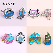 GDHY-broches de mano Game'GAME OVER', botella a la deriva, 'EXPLORE'Forest Lung, Whale y Ocean, alfileres de esmalte, solapa, regalo de joyería para niños 2024 - compra barato