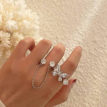Anel ajustável de pedras brilhantes para mulheres, anéis femininos luxuosos de moda, com corrente de strass, borboleta, destaque de anéis, novo, 2020 2024 - compre barato