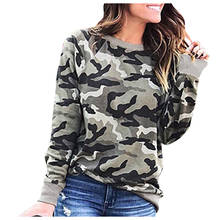 Moletom feminino manga longa com estampa camuflada, pulôver casual hip hop gola redonda, camisa moderna para mulheres 2024 - compre barato