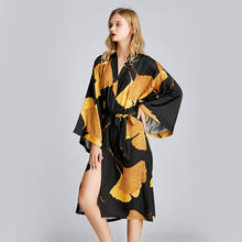 Qweek Plus Size Robe Sexy Bathrobe Women Silk Robes for Women Satin Dressing Gown Kimono Print Sleepwear Women Bath Robe 2024 - buy cheap