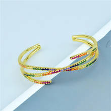 Pulseiras de arco-íris douradas para mulheres, braceletes de arco-íris com punho de cristal, zircônia cúbica, joia de arco-íris, presente 2024 - compre barato