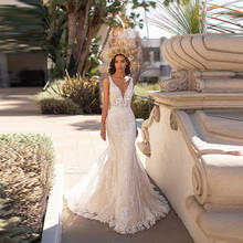Elegant Mermaid Wedding Dresses Deep V Neck Open Back Sleeveless Bridal Gowns Lace Appliqued Beach Robe De Mariee Custom Made 2024 - buy cheap