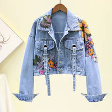 2020 Autumn Women's Denim Jacket Embroidery Sequined Jeans Jacket Long Sleeve Jaqueta Casual Loose Short Coat Student Streetwear 2024 - buy cheap