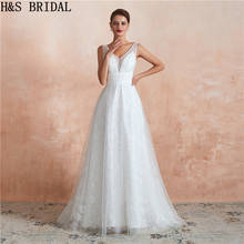 H & S-vestido de Novia de encaje bohemio, ropa de boda con espalda en V, línea A, blanco, con perlas, 2020 2024 - compra barato