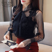blusas mujer de moda 2019 Autumn Chiffon Lace Women Tops Hollow Elegant Women Clothing Long Sleeve Bow Solid shirts 5591 50 2024 - buy cheap