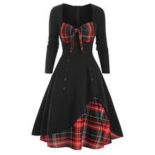 2020 Autumn Winter Knee Dress Gothic Bow Green Red White Plaid Vintage Maxi Party/warm/office/shirt/knitted/ladies Dresses 2024 - compre barato