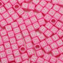 100pcs Cube 26 Alphabet Pink Acrylic Beads White letter Loose Spacer Beads For Jewelry Making Diy Women children Bracelets 6X6MM 2024 - buy cheap