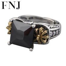 FNJ-Anillo de corona de plata 925 para mujer, sortija ajustable Original S925, joyería de circonita blanca y negra 2024 - compra barato