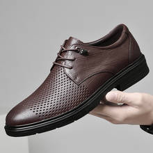 Новые Мужские модельные туфли; Дышащие туфли из натуральной кожи; Винтажные повседневные официальные мужские свадебные туфли на плоской подошве; Оксфорды со шнуровкой 2022 - купить недорого