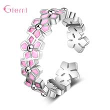 Wholesale Fashional Female 925 Sterling Silver Rings Pretty Nice Stackable Pink Flowers Open Rings For Women Girls Fast Shipping 2024 - buy cheap