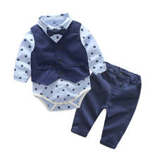 Toddler Boys Clothing Set Newborn Gentleman Suit Kids Long Sleeve Bow Tie Rompers + Vest + Pants Casual Autumn Baby Boy Clothes 2024 - buy cheap