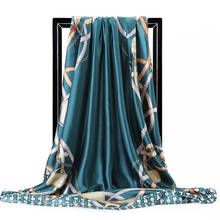 Echarpe de seda feminina de verão, cachecol quadrado de marca de luxo, xale de praia, grande hijab com abafador feminino, 90*90cm, 2020 2024 - compre barato