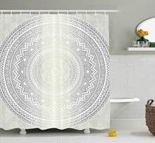 Cinza e branco cortina de chuveiro medalhão padrão forma redonda mandala hippie ombre retro cultura design tecido decoração do banheiro conjunto 2024 - compre barato