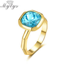 Mytys-Anillo de diseño geométrico de cristal azul, Color dorado, moderno, R2171 2024 - compra barato