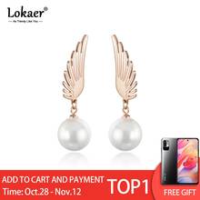 Lokaer Classic Titanium Steel Angel Wings Earrings Jewelry Rose Gold Color Simulated Pearl Stud Earrings For Women E18035 2024 - buy cheap