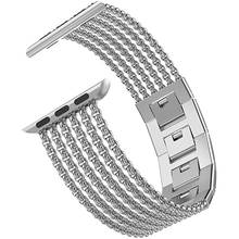 Pulseira feminina de aço inoxidável, pulseira para apple watch 6 5 44mm 40mm, bracelete de corrente de metal para iwatch series se 4 3 38mm 42mm 2024 - compre barato