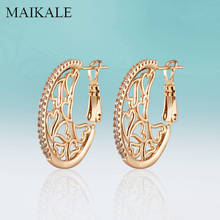 MAIKALE Korean Fashion Heart Earrings Oval Hollow Hearts Shape Gold Cubic Zirconia Stud Earrings for Women Charm Jewelry 2024 - buy cheap