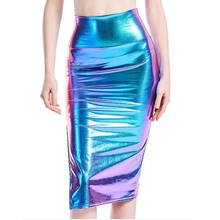 10 Colors Summer Shiny Laser Holographic Bodycon Skirt Women High Street Pencil Midi Skirt Cosplay Party Night Club Costume 2024 - buy cheap