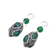 GG Jewelry-pendientes de ágatas verdes para mujer, con diamantes de imitación negros, con palanca colgante de arroz, joyería para mujer 2024 - compra barato