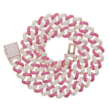micro pave cz pink enamel cuban link chain choker necklace for women gold color hip hop women cuban choker 15" 16" 2024 - buy cheap