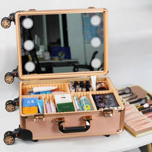 Large professional makeup artist beauty trolley cosmetic case multi functional tattoo storage tool with light suitcase toolbox 2024 - buy cheap