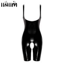 Womens femme exótico sissy catsuit sexy clubwear wetlook couro aberto crotchl corpo látex festa de noite bodysuit 2024 - compre barato