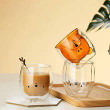 Креативная Милая двухслойная чашка с медведем для кофе, чая, картонная коробка для животных, молока, кофейная кружка для женщин, милый подарок на Рождество, двухслойные стаканы 2024 - купить недорого