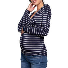 Ropa de maternidad, Tops para el cuidado de la lactancia, camiseta de manga larga con cuello en V profundo, ropa de lactancia cruzada, ropa de embarazo 2024 - compra barato
