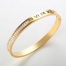 Women Hollow Roman Numerals Bangles Fashion Rhinestone Stainless Steel Crystal Bracelets For Men Couple Jewelry Gifts 2024 - buy cheap
