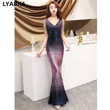 Sexy V-Neck Sequin Evening Dress Elegant kaftan Vestido De Festa Tassel Mermaid Evening Dresses Long Dress 2020 Robe De Soiree 2024 - buy cheap