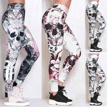 Calça legging estampada caveira sexy feminina, 30h, moda fitness, mulheres, calça justa, cintura alta, calça legging sexy 2024 - compre barato