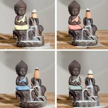 10Pcs Incense Cones+Burner Little Monk Design Ceramic Buddha Incense Censer Backflow Burner Cones Home Teahouse Table Decoration 2024 - buy cheap