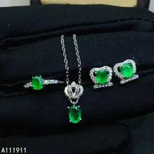 KJJEAXCMY boutique jewelry 925 sterling silver inlaid Natural Emerald classic Ring Earring Necklace Set Support Test noble 2024 - buy cheap