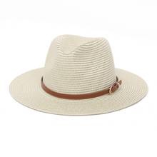 Соломенная шляпа от солнца для мужчин и женщин, модная фетровая Панама с ремнем, с широкими полями, пляжная шляпа из бумаги, лето 2024 - купить недорого