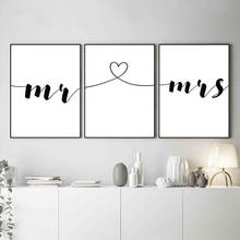 Póster de lienzo de arte de pared Mr Mrs, pintura minimalista en blanco y negro con cita de línea de amor Simple, imagen para decoración de habitación YX160 2024 - compra barato