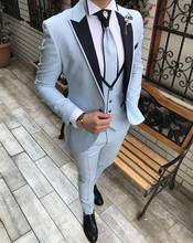 Traje azul de 3 piezas para hombre, esmoquin de graduación, traje de boda para novio con solapa de muesca, chaqueta personalizada, Terno, Masuclino 2024 - compra barato