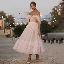 Vinca Sunny Pink Dot Tulle Prom Dress Sweetheart Off the Shoulder Short Sleeves Evening Dresses Tea-Length A-Line Party Gowns 2024 - buy cheap