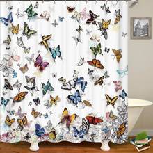 Cortinas de ducha impermeables para decoración del hogar, visillo de tela de poliéster con diseño de mariposas hermosas, varios tamaños, para Baño 2024 - compra barato