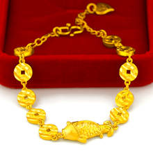 Luxo 24k amarelo banhado a ouro pulseira para as mulheres lucky fish forma transferência areia feminino pulseira de ouro aniversário jóias finas presente 2024 - compre barato