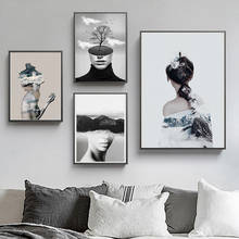 Nórdico abstrato menina paisagem pintura da lona moderno poster impressão moda mulher fotos arte da parede para o quarto sala de estar decoração 2024 - compre barato