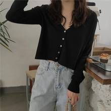 Women's Knit Cardigan Sweater Fashion Chic Short  Knit Cardigan New Short Thin V-neck F Long Sleeve Outer tops Female Tops GD048 2024 - buy cheap