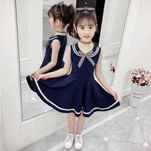 Girls Navy School Style Summer Dress Girls Sleeveless Princess Dresses Kids Clothing Casual Party Girls Dress 4 6 8 10 12 Years 2024 - buy cheap