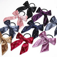 Free shipping ins velvet bow ribbon women hairties girl's rubber band lady's hair bands Ponytail Holder Hair accessories 2024 - buy cheap