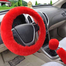 3Pcs/set Winter red soft warm plush car steering wheel cover handbrake covers 2024 - buy cheap