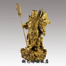 Free Shipping  10''China Bronze Warrior Guangong Hold Sword Guanyu Dragon Flag Statue 2024 - buy cheap